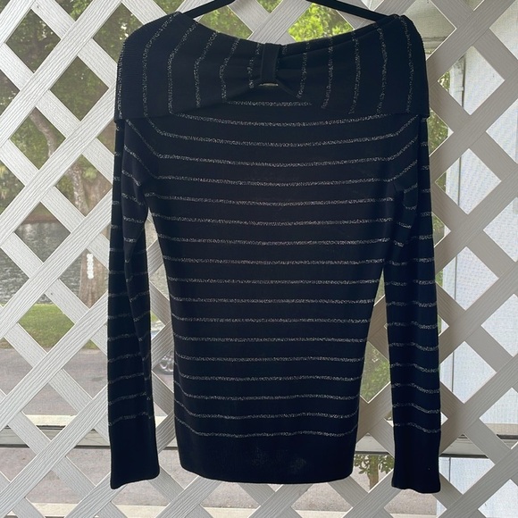 WHBM Off-the-Shoulder Black/Silver Striped Sweater - Picture 2 of 6